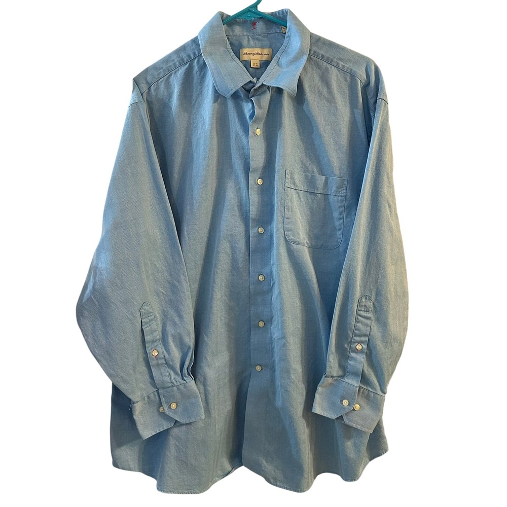 Tommy Bahama Men's Light Blue‎ Herringbone Button Down Shirt Size 17.5 32-33